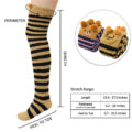 Cute Animal Coral Fleece Thigh High Long Striped Socks 2 Pairs-Brown Cat& Darkblue Bear