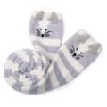 Cute Animal Coral Fleece Thigh High Long Striped Socks 2 Pairs-Grey Cat&Black Cat