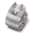 Cute Animal Coral Fleece Thigh High Long Striped Socks 2 Pairs-Grey Cat&Black Cat