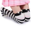 Cute Animal Coral Fleece Thigh High Long Striped Socks 2 Pairs-Grey Cat&Black Cat