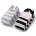 Cute Animal Coral Fleece Thigh High Long Striped Socks 2 Pairs-Grey Cat&Black Cat