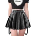 Troublemaker Pleated Faux Leather Skirt-Black