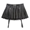 Troublemaker Pleated Faux Leather Skirt-Black