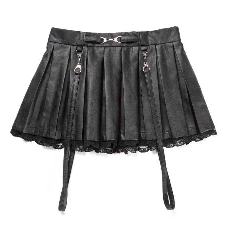 Troublemaker Pleated Faux Leather Skirt-Black