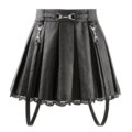 Troublemaker Pleated Faux Leather Skirt-Black