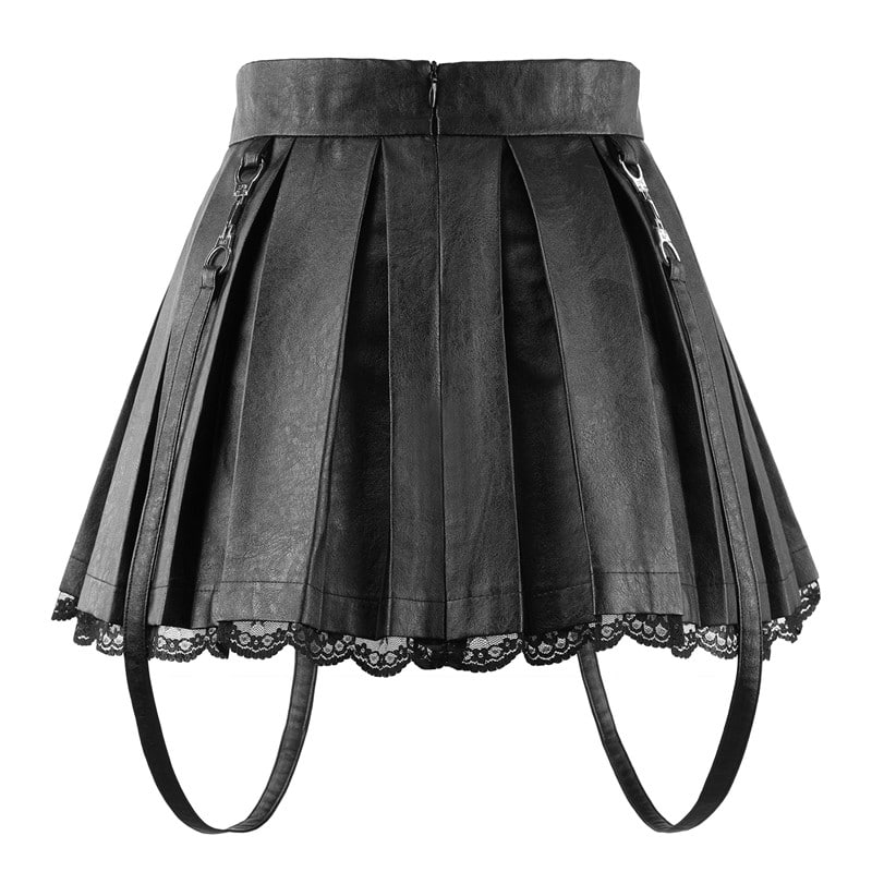 Troublemaker Pleated Faux Leather Skirt-Black