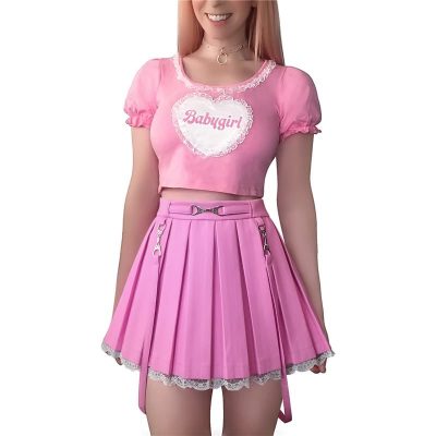 Troublemaker Pleated Faux Leather Skirt-Pink