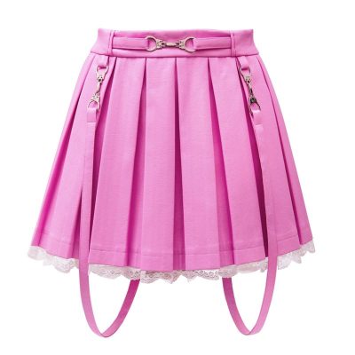 Troublemaker Pleated Faux Leather Skirt-Pink