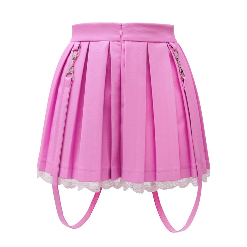Troublemaker Pleated Faux Leather Skirt-Pink