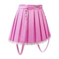 Troublemaker Pleated Faux Leather Skirt-Pink