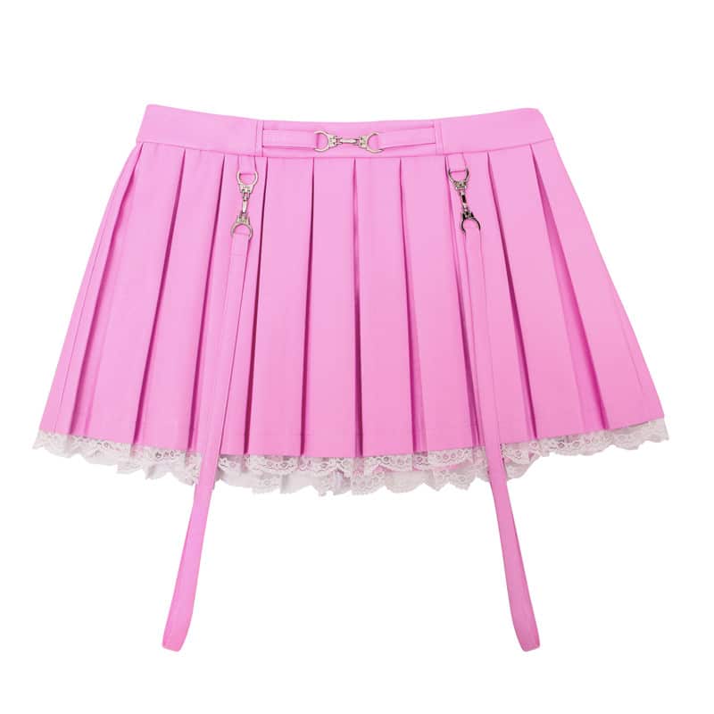 Troublemaker Pleated Faux Leather Skirt-Pink