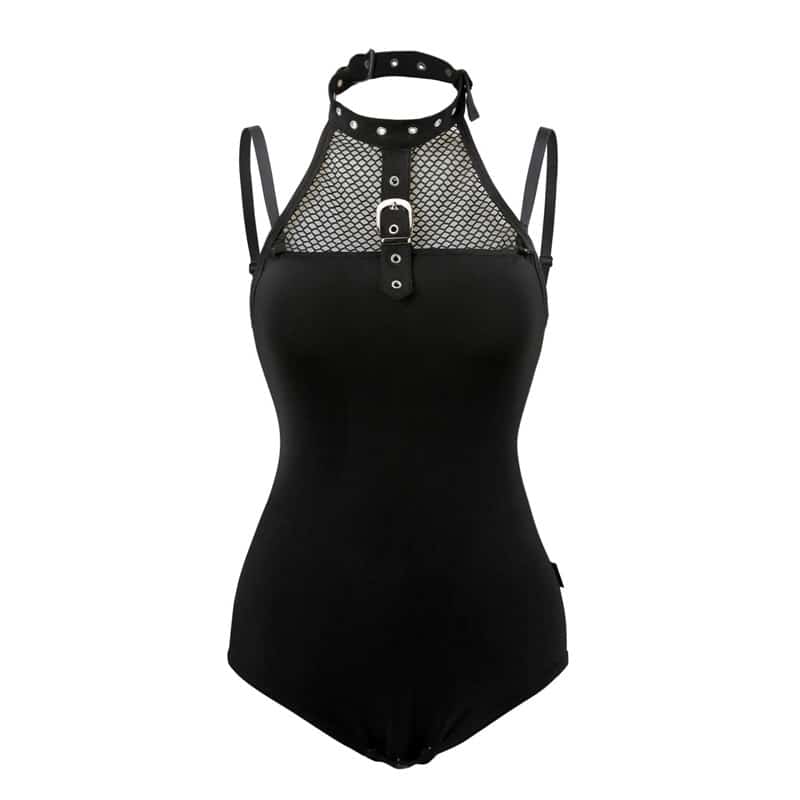 Leashed & Collared Goth Black Bodysuit