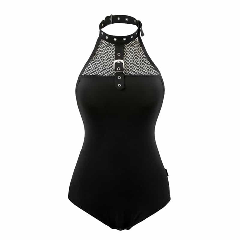 Leashed & Collared Goth Black Bodysuit
