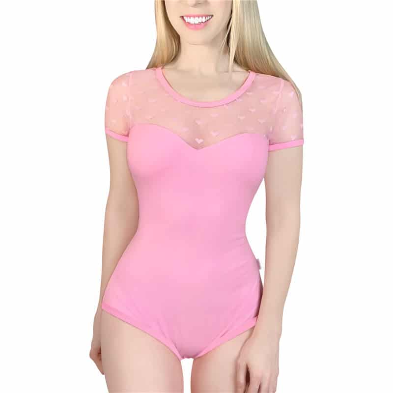 Candy Hearts mesh bodycon bodysuit Onesie Pink