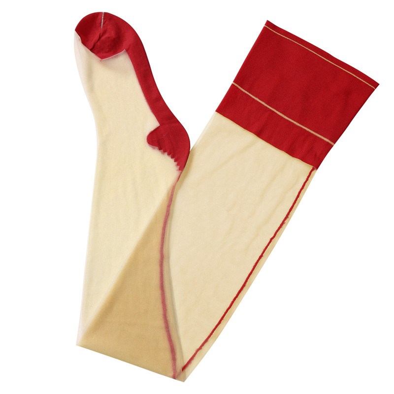 Vintage Backseam Thigh High Sheer Silk Stockings with Red Cuffs