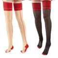 Vintage Backseam Thigh High Sheer Silk Stockings with Red Cuffs