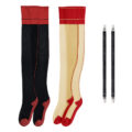 Vintage Backseam Thigh High Sheer Silk Stockings with Red Cuffs