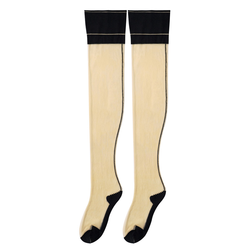 Vintage Backseam Thigh High Sheer Silk Stockings with Black Cuffs