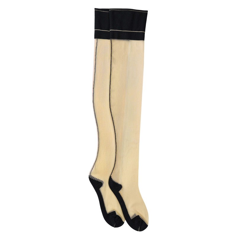 Vintage Backseam Thigh High Sheer Silk Stockings with Black Cuffs