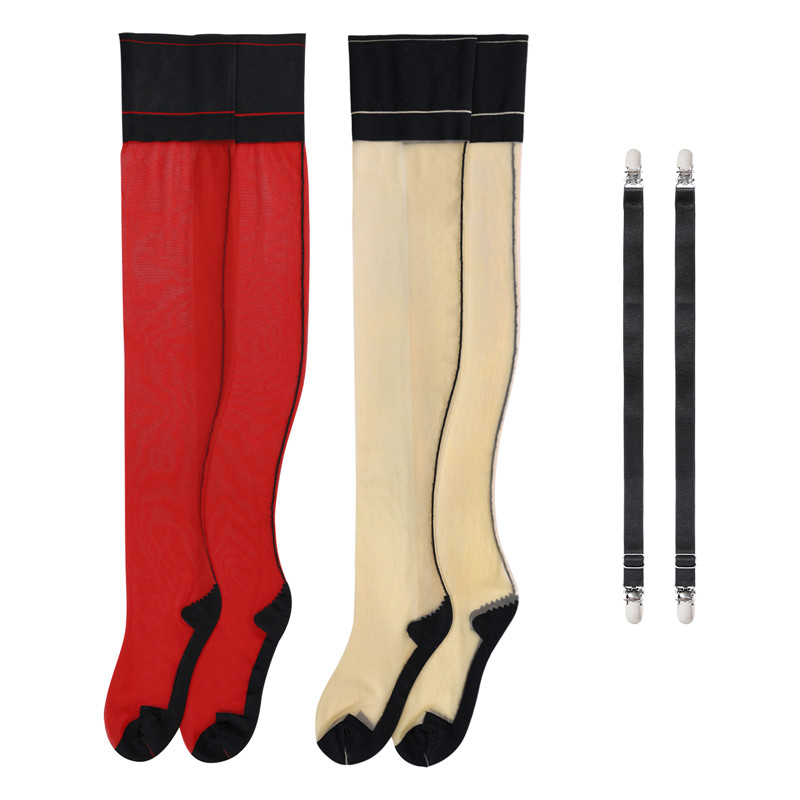 Vintage Backseam Thigh High Sheer Silk Stockings with Black Cuffs