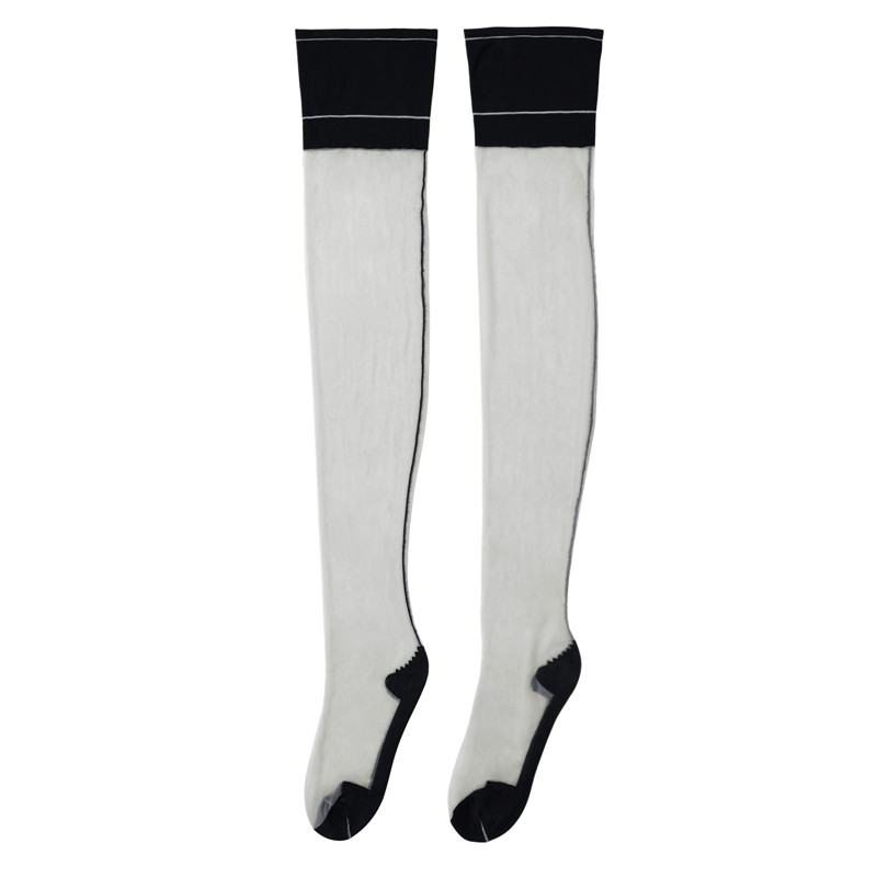 Vintage Backseam Thigh High Sheer Silk Stockings with Blue & Black Cuffs