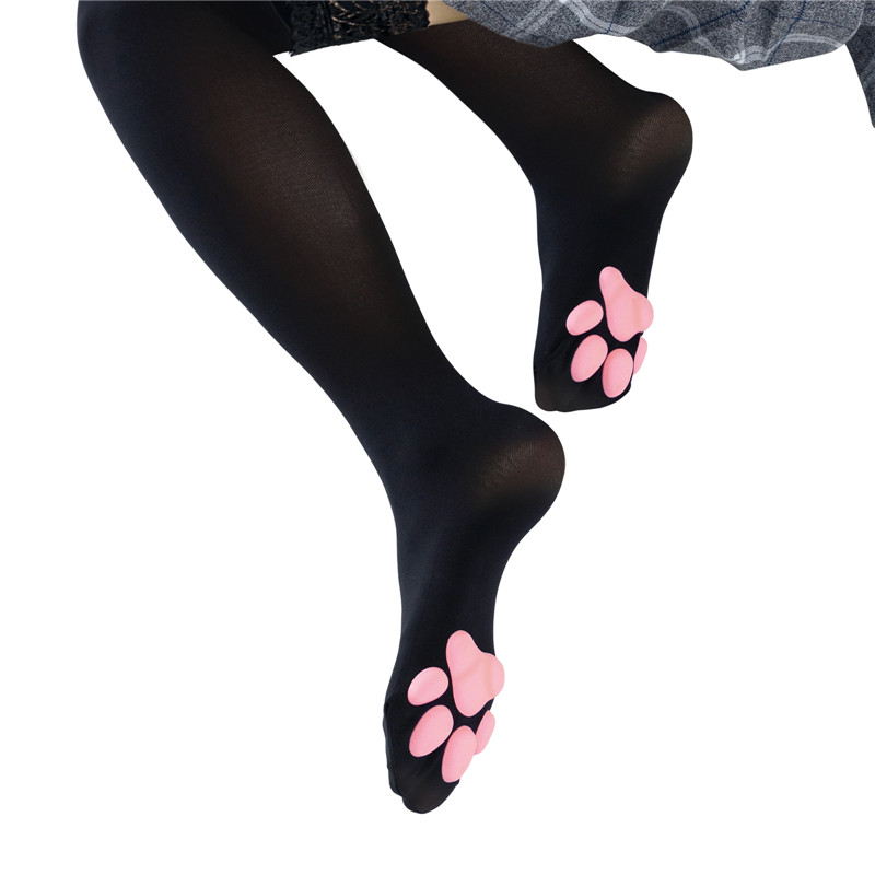 Lace Top 3D Paw Pad Thigh High Silk Stockings