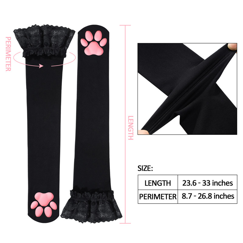 Lace Top 3D Paw Pad Thigh High Silk Stockings