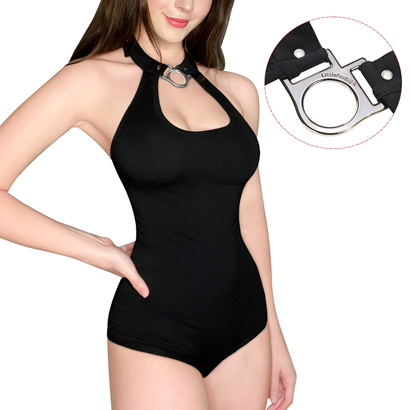 Drop Collar Bondage Bodysuit Black