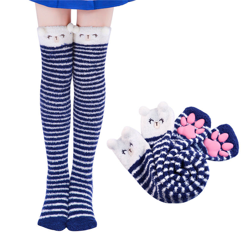 3D Paw Pad Knee High Coral Fleece Socks