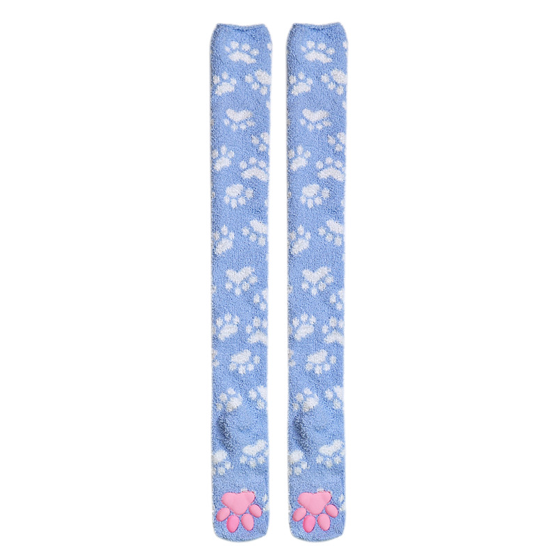 3D Paw Pad Thigh High Coral Fleece Socks