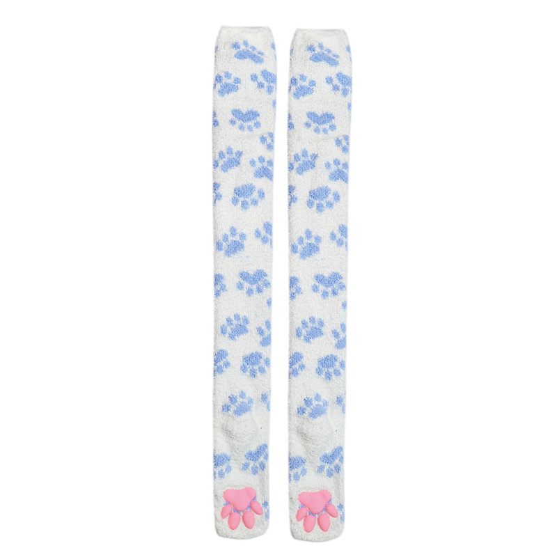 3D Paw Pad Thigh High Coral Fleece Socks