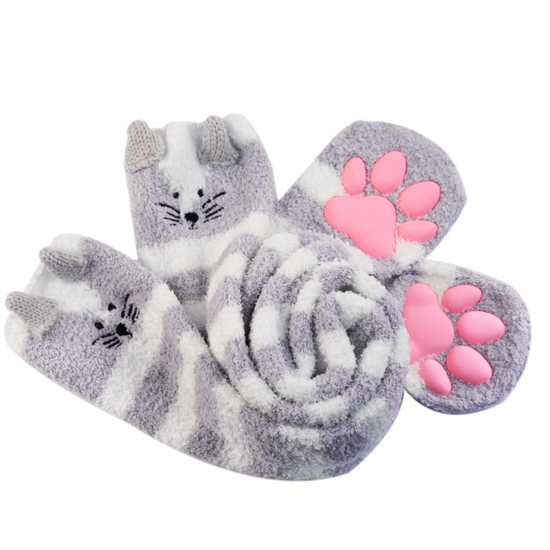 3D Paw Pad Knee High Coral Fleece Socks