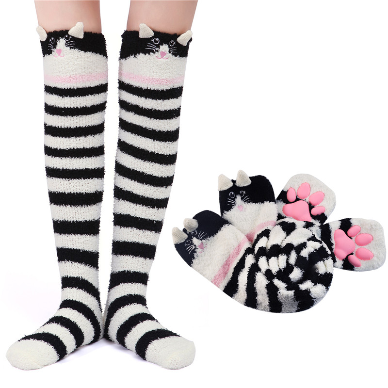 3D Paw Pad Knee High Coral Fleece Socks