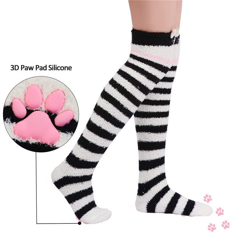 3D Paw Pad Knee High Coral Fleece Socks