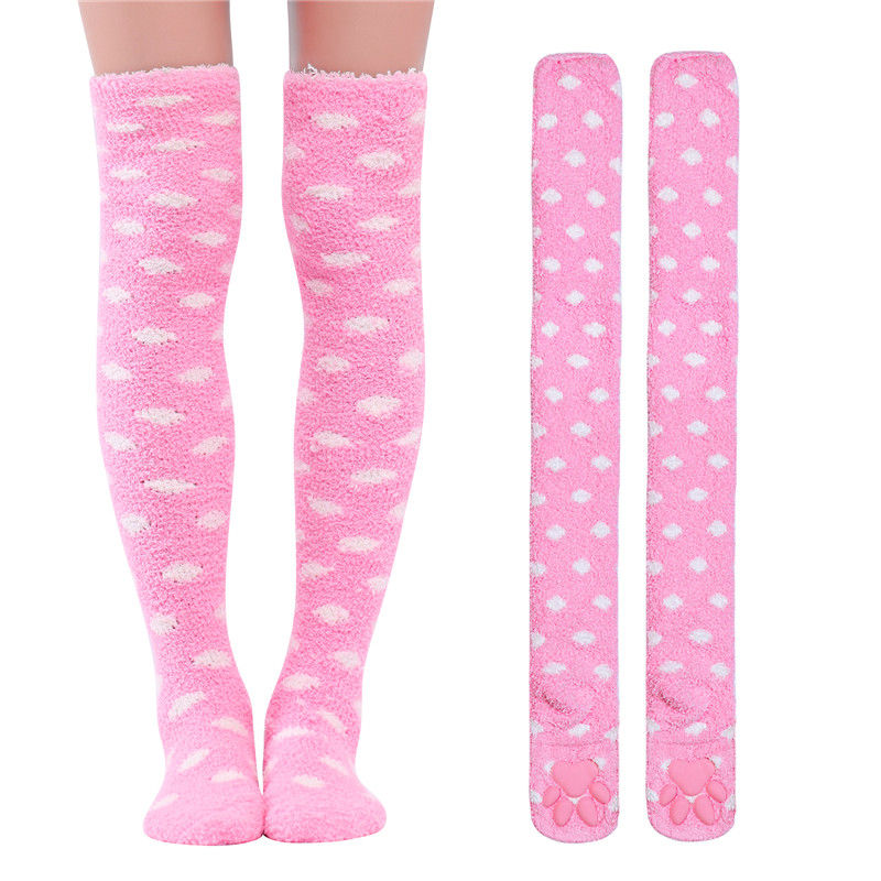 3D Paw Pad Knee High Coral Fleece Socks