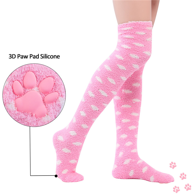 3D Paw Pad Knee High Coral Fleece Socks
