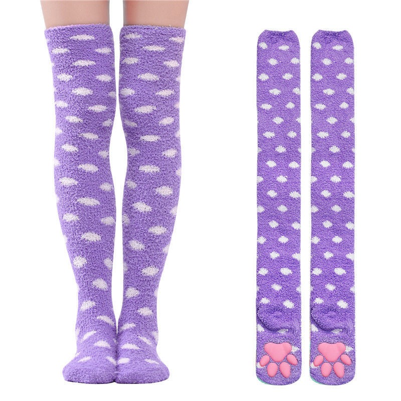 3D Paw Pad Knee High Coral Fleece Socks