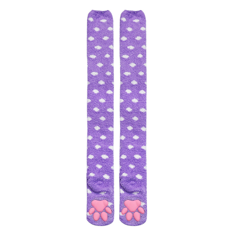 3D Paw Pad Knee High Coral Fleece Socks