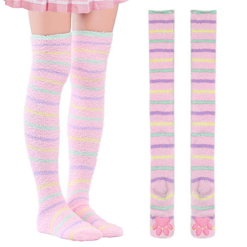 3D Paw Pad Knee High Coral Fleece Socks