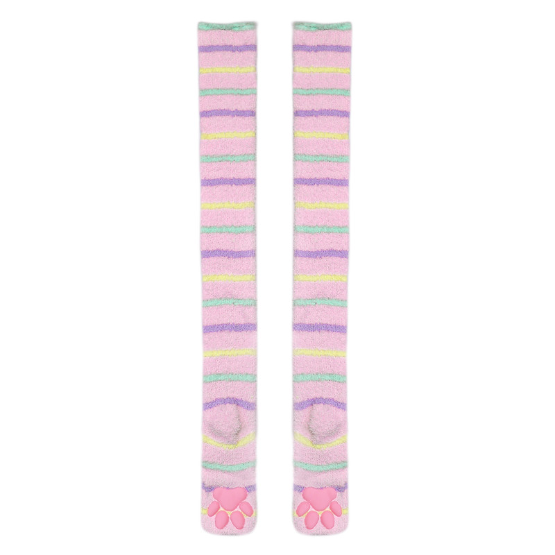 3D Paw Pad Knee High Coral Fleece Socks