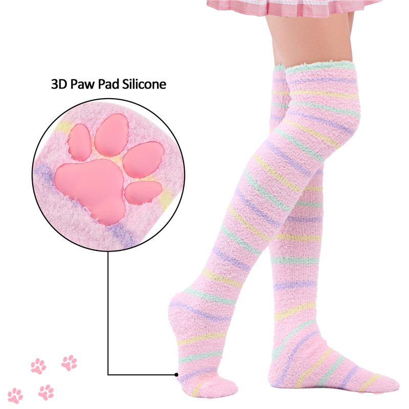 3D Paw Pad Knee High Coral Fleece Socks