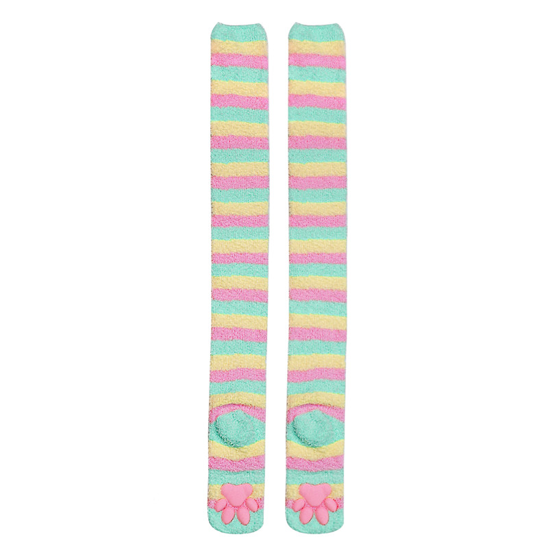 3D Paw Pad Knee High Coral Fleece Socks