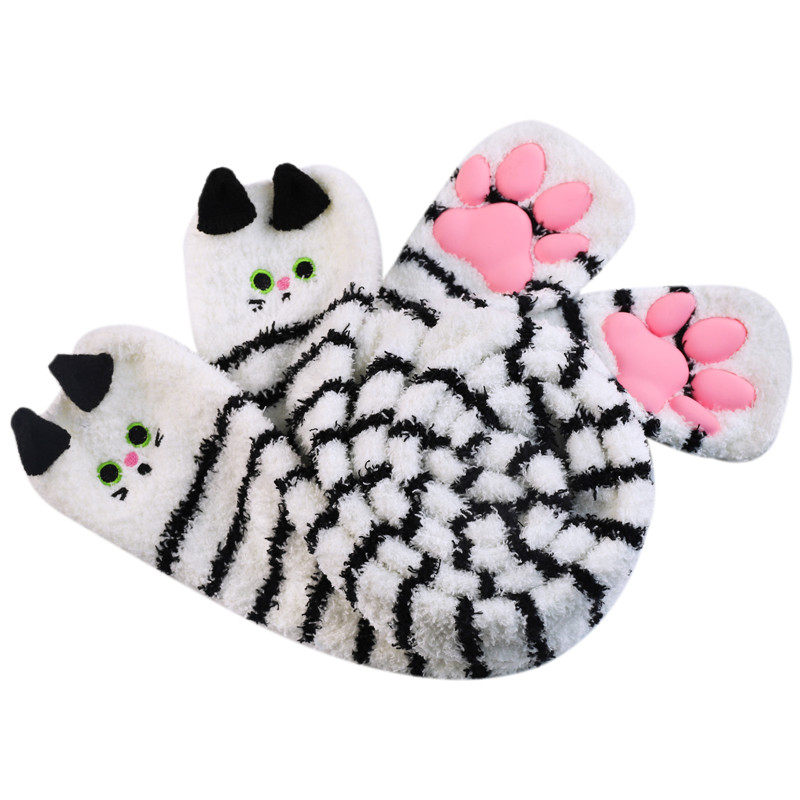 3D Paw Pad Knee High Coral Fleece Socks
