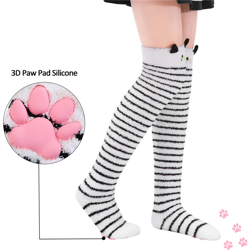 3D Paw Pad Knee High Coral Fleece Socks