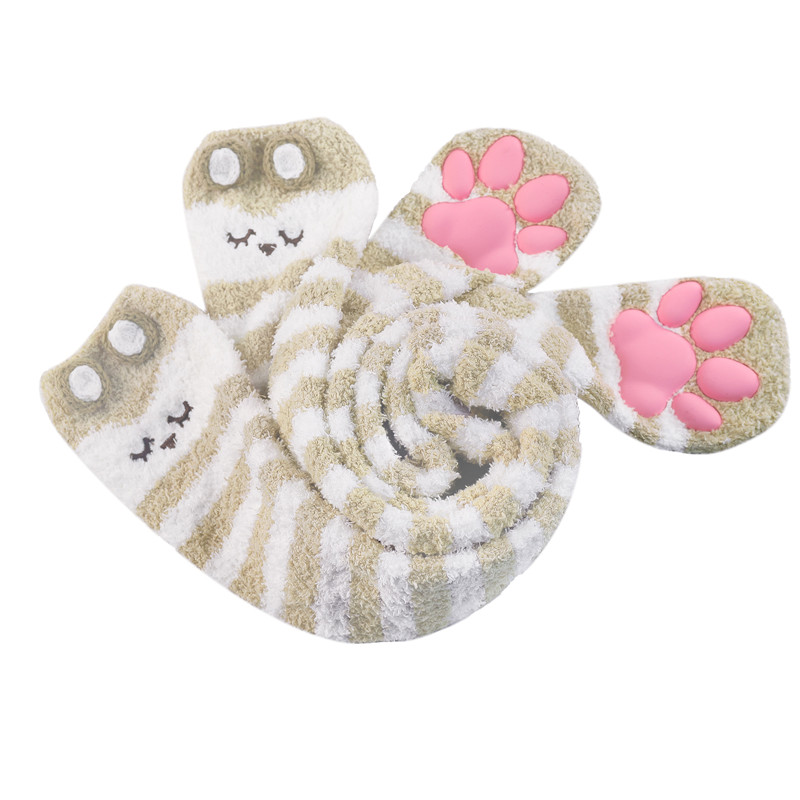 3D Paw Pad Knee High Coral Fleece Socks