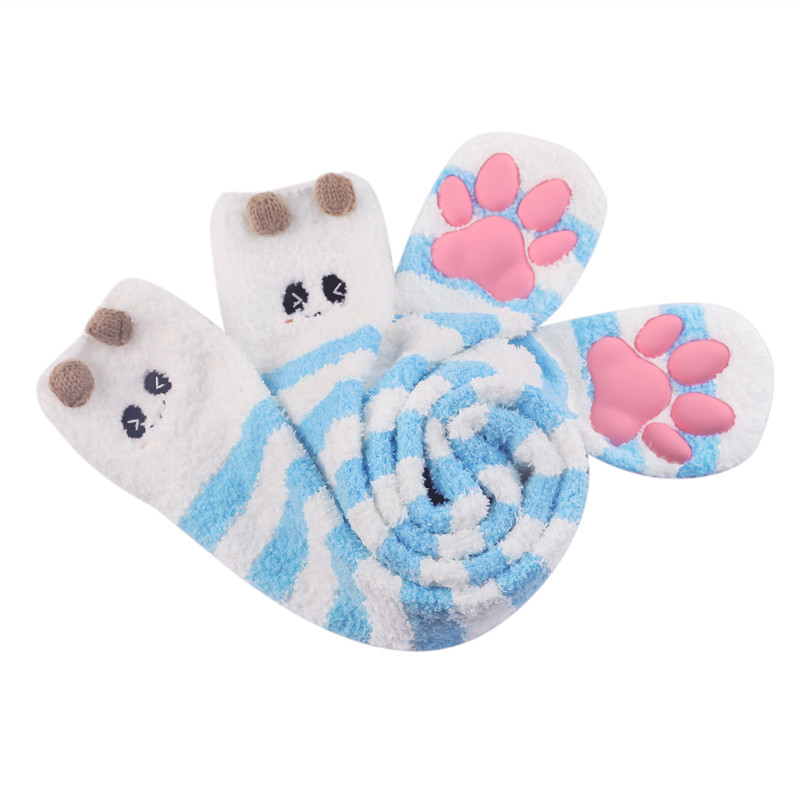 3D Paw Pad Knee High Coral Fleece Socks