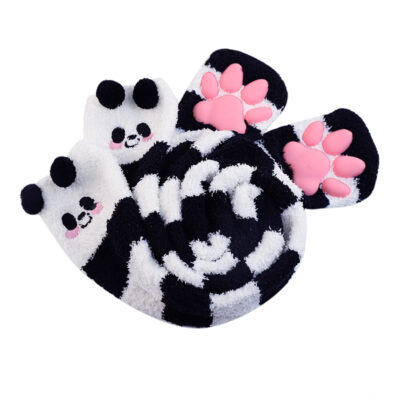 3D Paw Pad Knee High Coral Fleece Socks