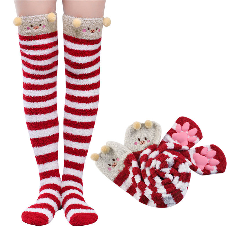 3D Paw Pad Knee High Coral Fleece Socks