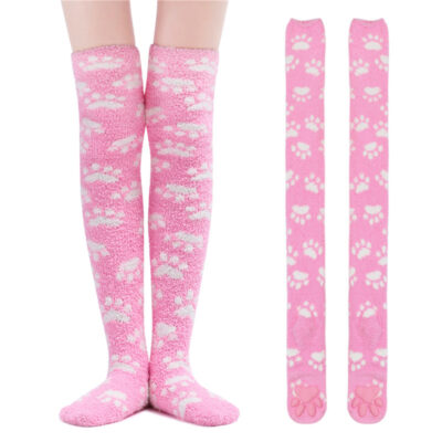 3D Paw Pad Thigh High Coral Fleece Socks