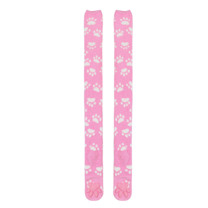 3D Paw Pad Thigh High Coral Fleece Socks